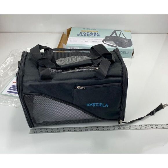 Katziela Safari Sleeper Pet Carrier w/ Pet Bed Small Pets Black Airline Approved - Picture 8 of 10